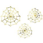 PartyDeco Halloween Gold Spiderwebs Paper decorations, 3 pcs