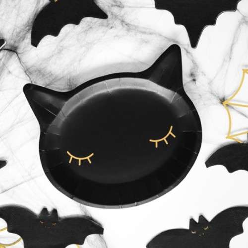 PartyDeco Halloween Cat shaped Plates, 6 pcs