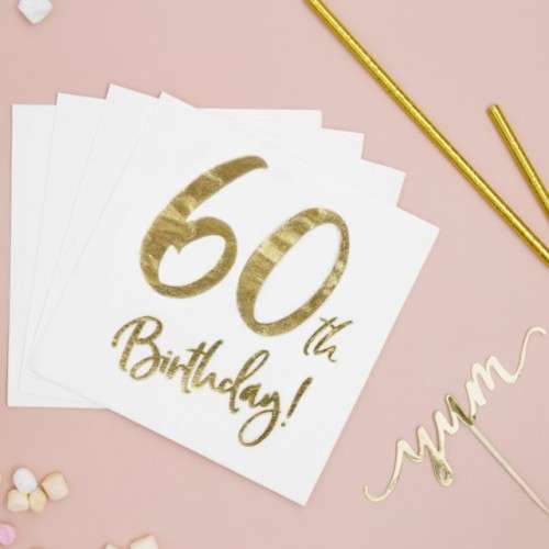 PartyDeco 60th Birthday Napkins, 20 pcs