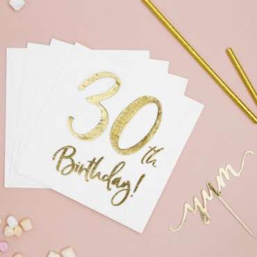 30th birthday napkins white/gold