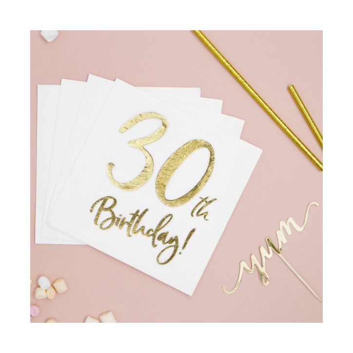 30th birthday napkins white/gold