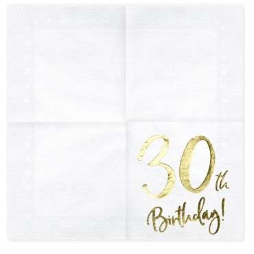 30th birthday napkins white/gold