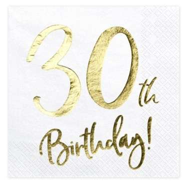 30th birthday napkins white/gold