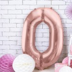 PartyDeco 80cm Number 0 Balloon Rose Gold