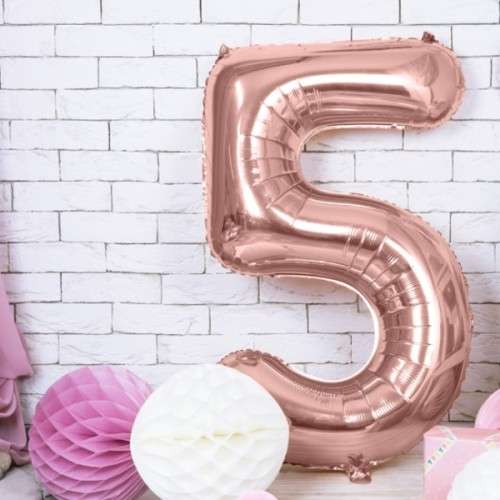 PartyDeco 80cm Number 5 Balloon Rose Gold