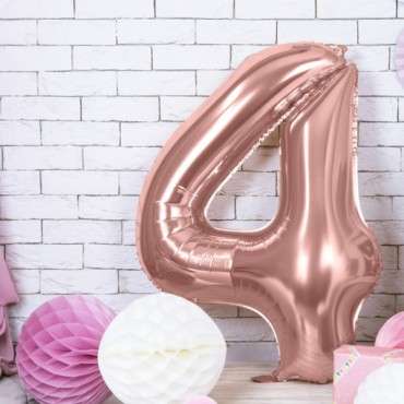 Partydeco XXL number 4 balloon metallic rosegold