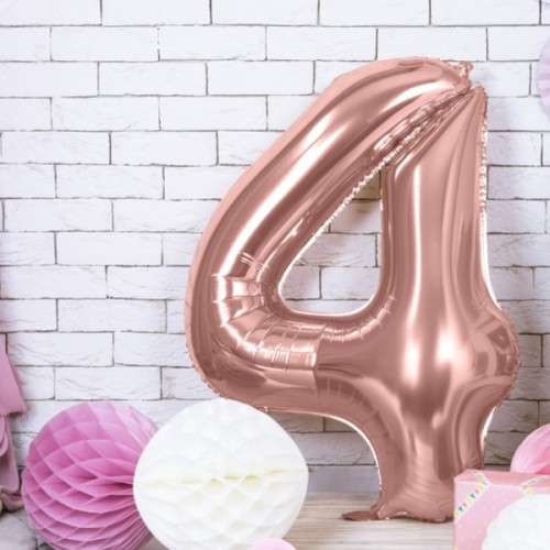 PartyDeco 80cm Number 4 Balloon Rose Gold