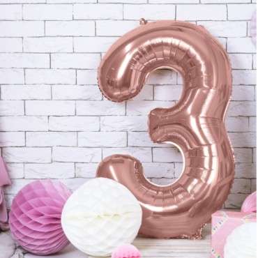 Metallic Rosegold XXL Number 3 Foilballoon 86cm