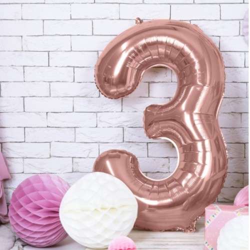 PartyDeco 80cm Number 3 Balloon Rose Gold