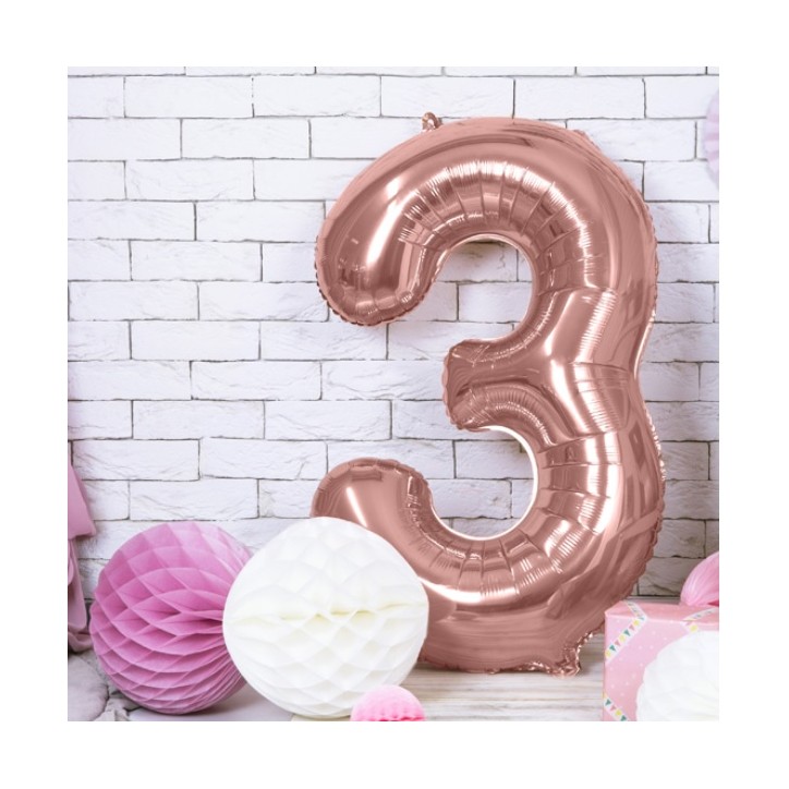 Metallic Rosegold XXL Number 3 Foilballoon 86cm