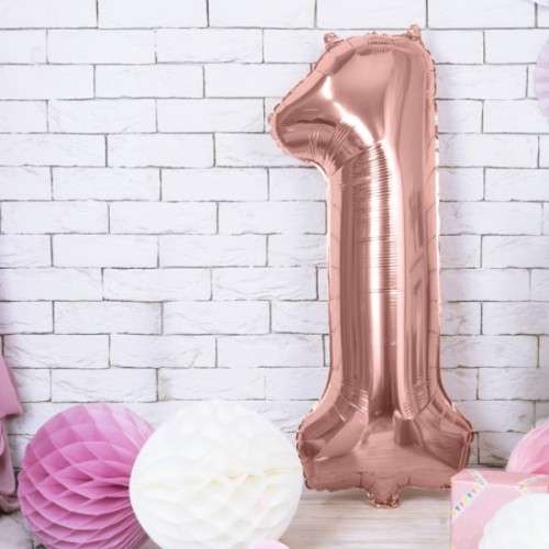 PartyDeco 80cm Number 1 Balloon Rose Gold