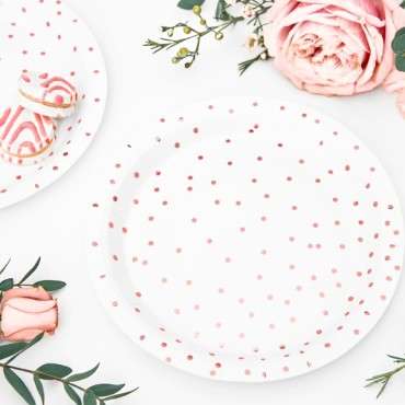 18cm Rose Gold Polka Dots Paper Plates TPP53-008