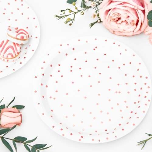 PartyDeco Rose Gold Polka Dots Cake Plates, 6 pcs