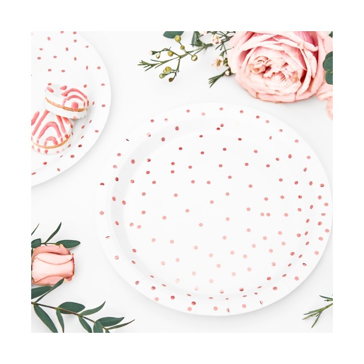 18cm Rose Gold Polka Dots Paper Plates TPP53-008