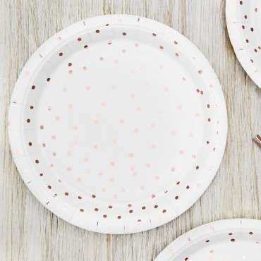 18cm Rose Gold Polka Dots Paper Plates TPP53-008