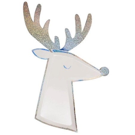 Silver Sparkle Die-Cut Reindeer Plates Meri Meri 196341