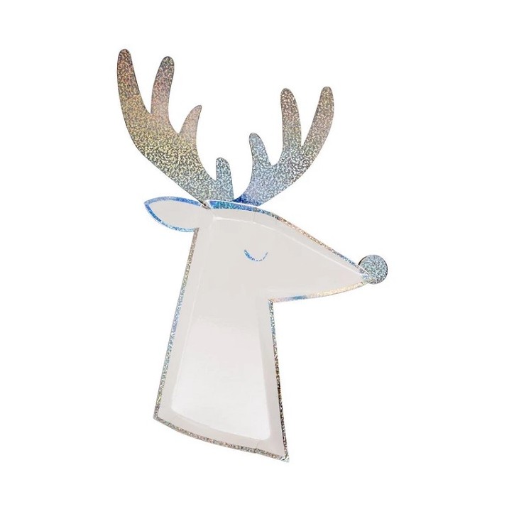 Silver Sparkle Die-Cut Reindeer Plates Meri Meri 196341