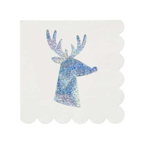 Meri Meri Silver Sparkle Reindeer Cocktail Napkins, 16 pcs