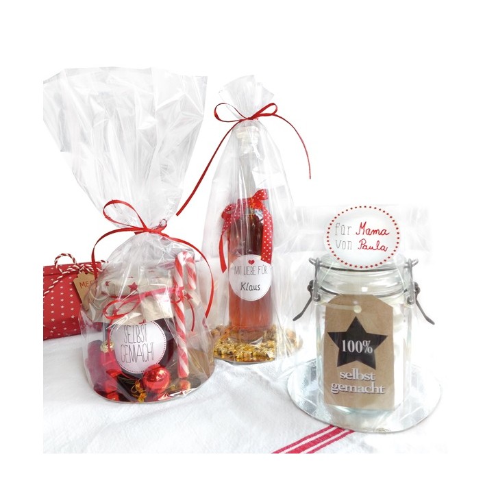 5 Clear Gift Bags with satin ribbo and carboard inlay