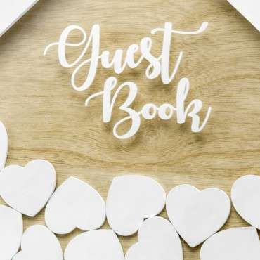 House Wooden Frame Guest Book - with 50 Hearts - KG1