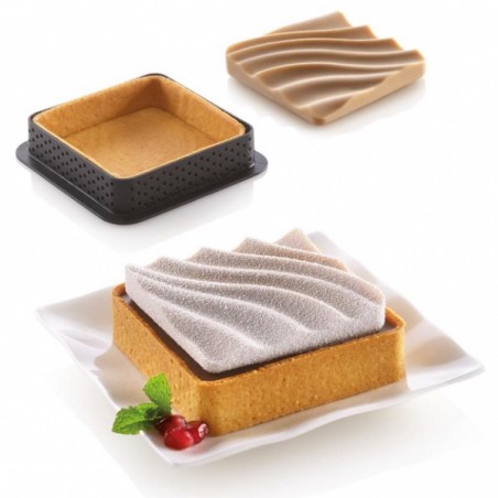 Silikomart Mini square tart baking frames & "SAND" Silicone mould 6 pcs