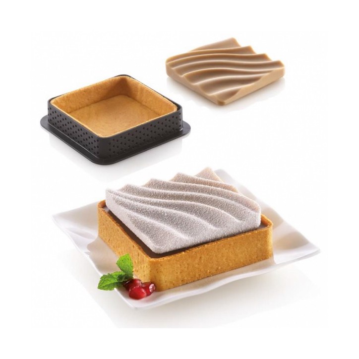 Silikomart Mini square tart baking frames & "SAND" Silicone mould 6 pcs