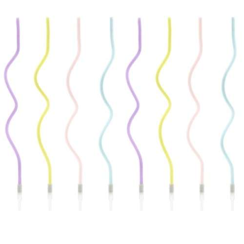 PartyDeco Curly Geburtstagskerzen Pastell, 8 Stück