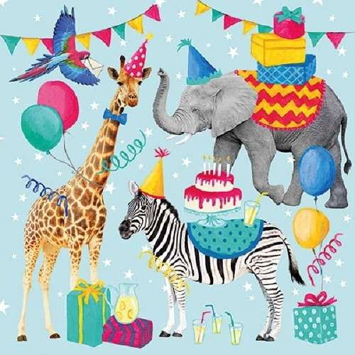 Ambiente Animal Birthday Paper Napkins Blue, 20 pcs