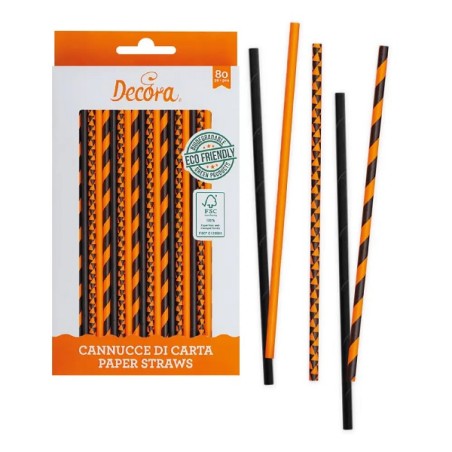 Drinking Straws Bio Orange & Black Halloween