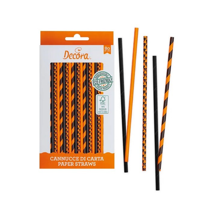 Drinking Straws Bio Orange & Black Halloween