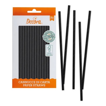 Black Paper Drinking Straws, 80pcs