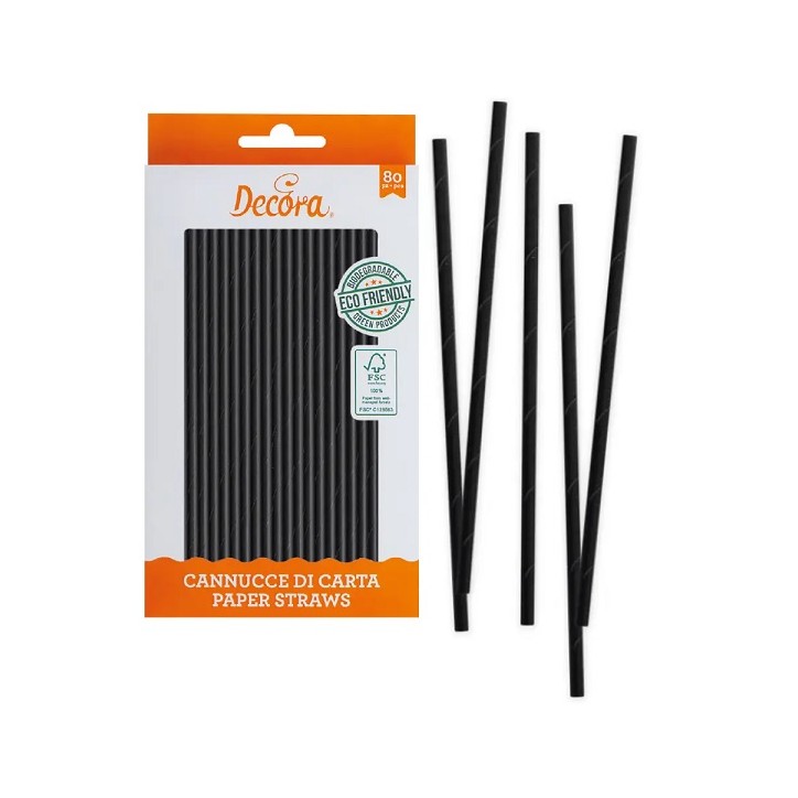 Black Paper Drinking Straws, 80pcs