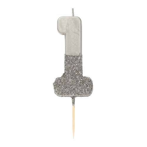 Talking Tables Number 1 Birthday Candle Silver Glamour, 7.5cm