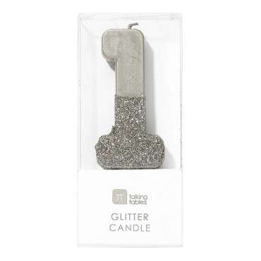 Silver Glamour No. 1 Birthday Candles