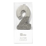 Talking Tables Number 2 Birthday Candle Silver Glamour, 7.5cm