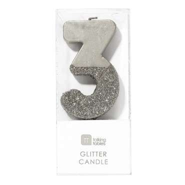 Silver Glamour Number Candles 3