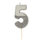 Talking Tables Number 5 Birthday Candle Silver Glamour, 7.5cm