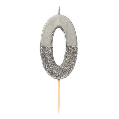 Talking Tables Number 0 Birthday Candle Silver Glamour, 7.5cm