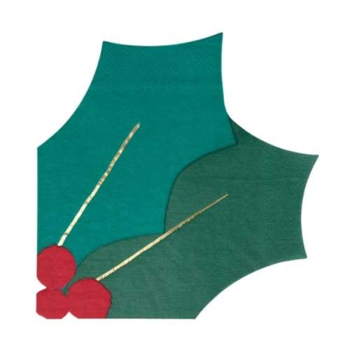 Meri Meri Holly Leaf Shaped Napkins, 16 pcs