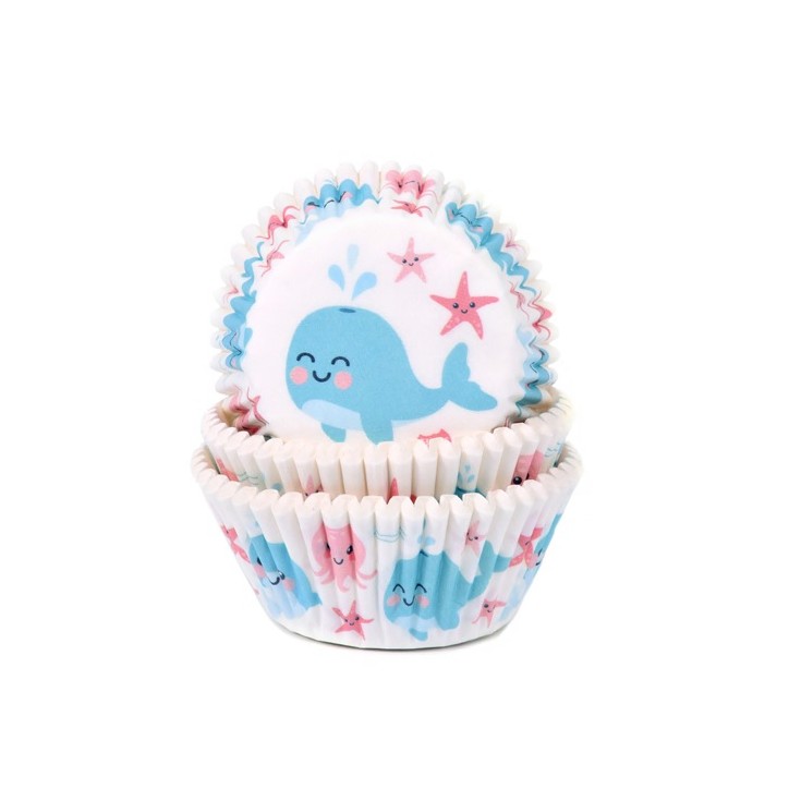 Whale Gender Reveal Cupcake Forms 50 pcs, House of Marie