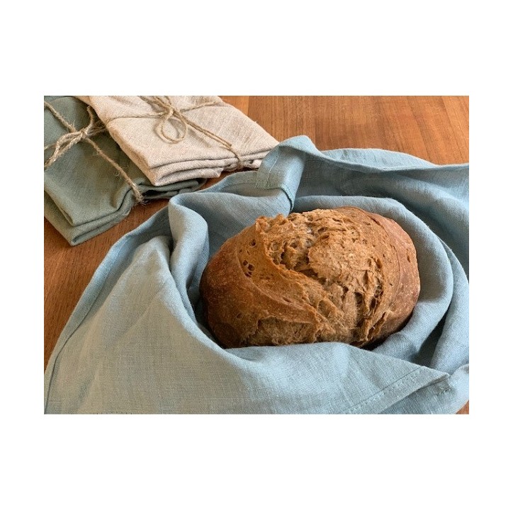 100% linen wrap bread bag blue