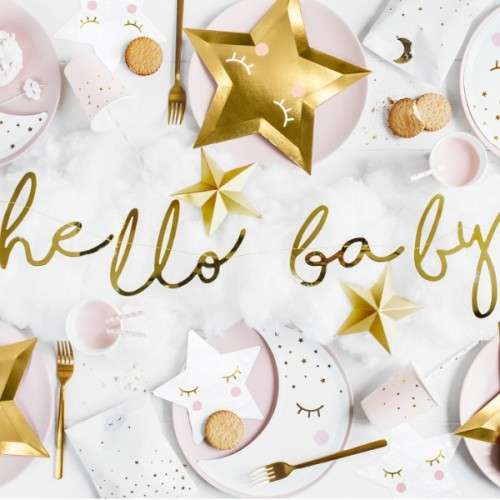 PartyDeco Hello Baby Banner Gold, 70cm