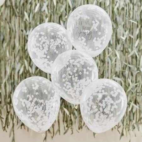 Confetti Balloons Hey Baby White