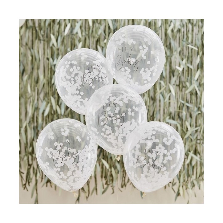 Confetti Balloons Hey Baby White