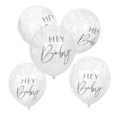 Konfetti Ballons Hey Baby weiss