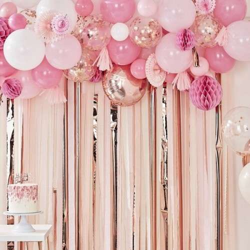 Ginger Ray Pink & Rose Gold Ballon & Wabenball Girlande Set