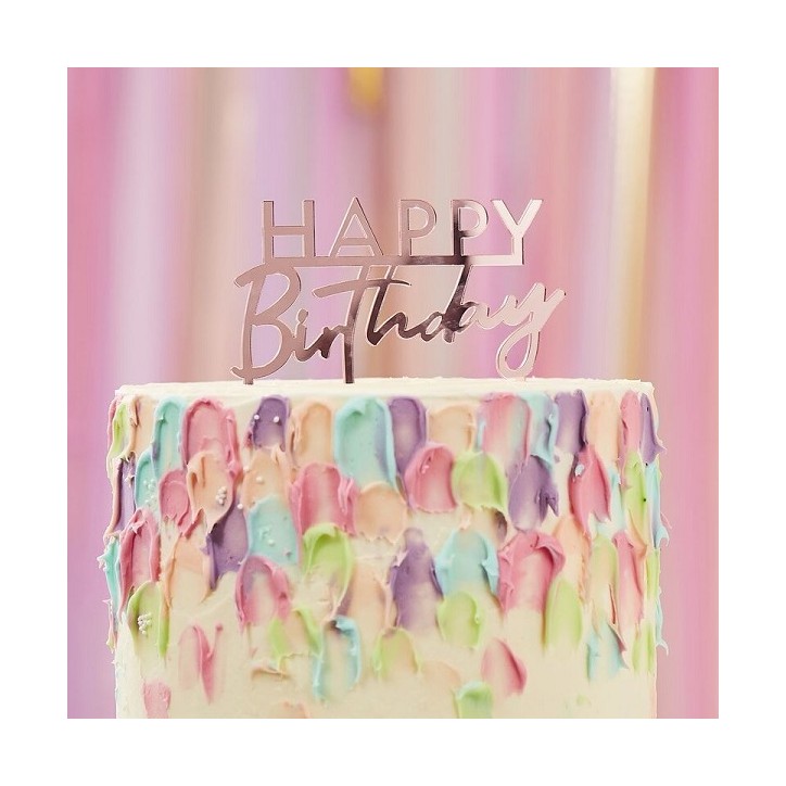 Acrylic Pink Happy Birthday Torten Topper