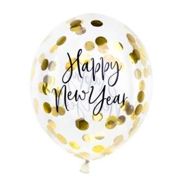 PartyDeco Gold Confetti Balloons Happy New Year, 3 pcs