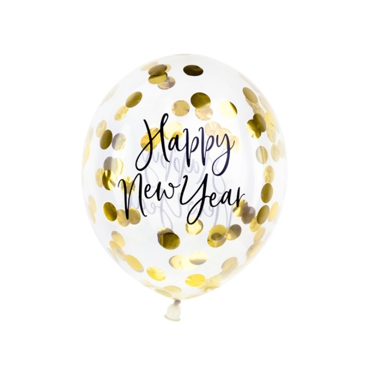 Happy New Year Gold Confetti Balloons, 3 pcs