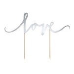 PartyDeco Love Cake Topper - Silver, 16cm